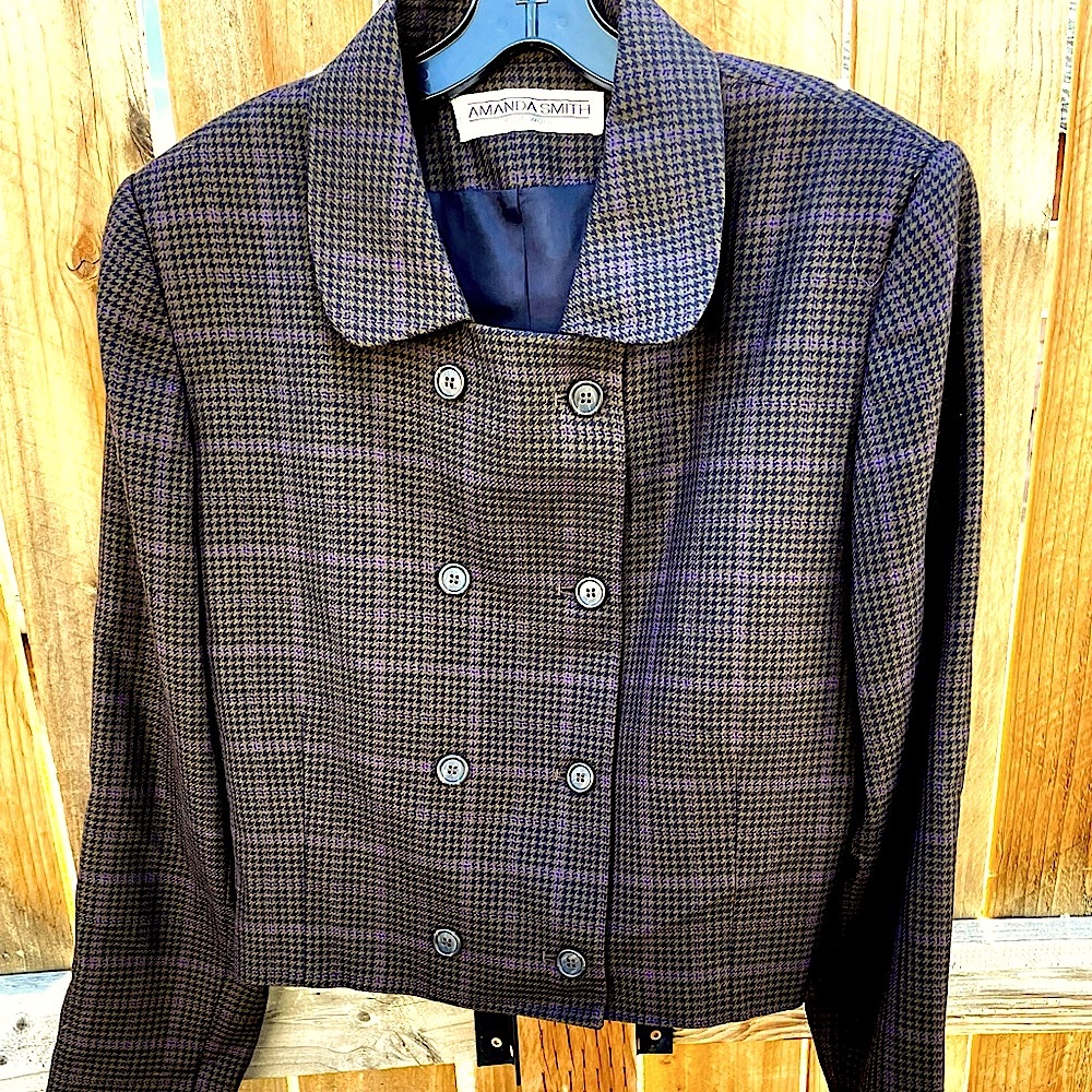 Fabulous Fall Wool Houndstooth Cropped Menswear Double Busted ButtonDown Jacket
